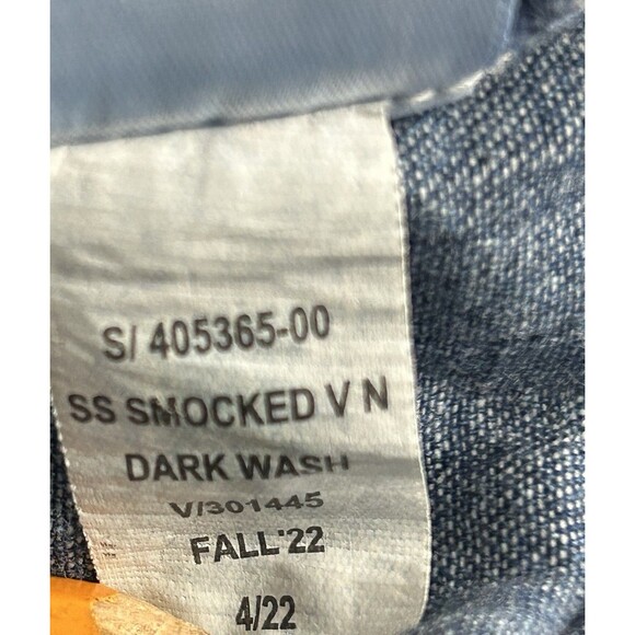 Women’s L 100% Cotton Denim Ruffle Sleeve Smocked Midi Dress with Washwell - Picture 7 of 9